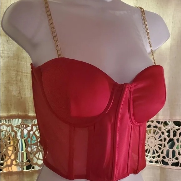 Say What Red Corsette Crop Top with Chain Straps - Picture 4 of 4
